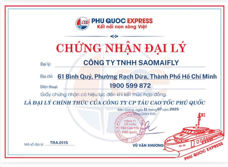 Saomaifly - Đơn vị thu hộ vé tàu Phú Quốc Express